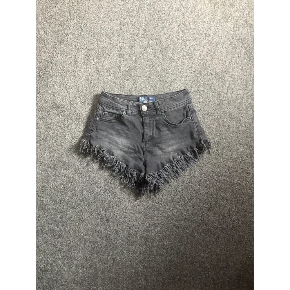 Boom Boom Jeans Black Frayed Fringe Distressed Denim Shorts Size 1 High Rise